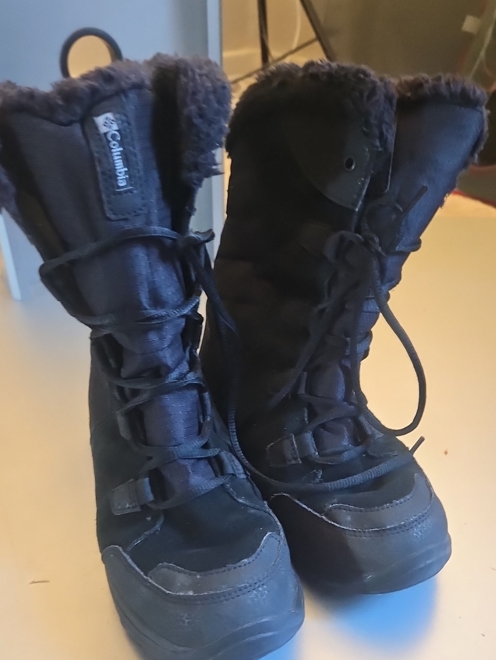 Columbia Women's Black Tall Lace-Up Winter Boots with Faux Fur Cuff